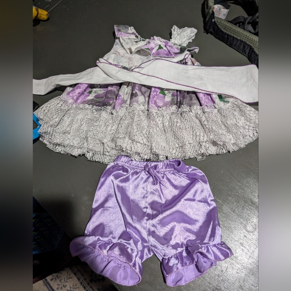 Ela Confeccion Infantil Size 4 Purple Half Shoulder Dress With Pantiloons